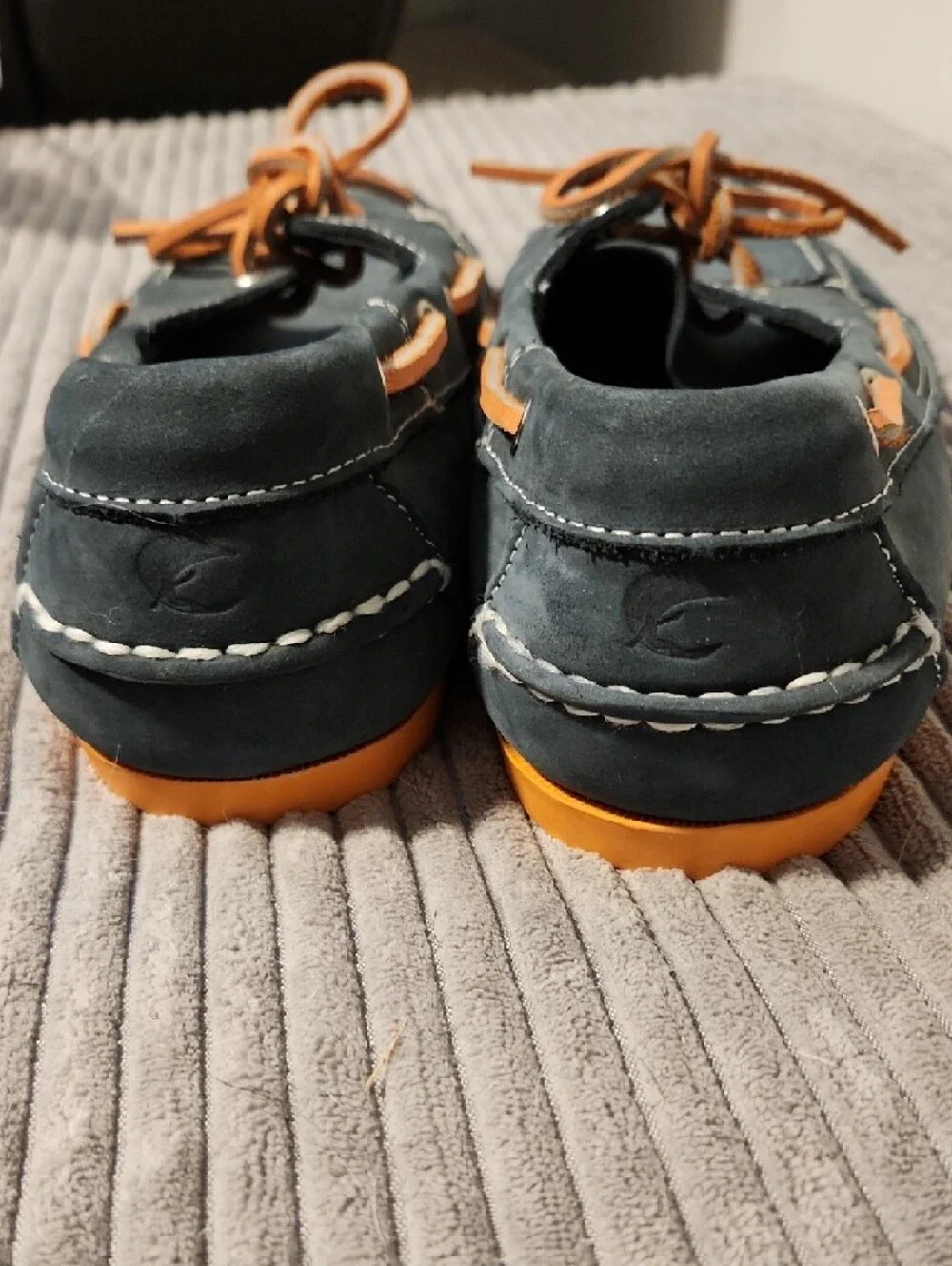 Men's Navy and Orange Boat Shoes - Classic Leather Deck Loafers